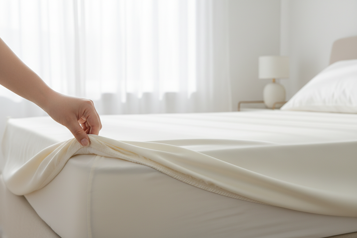 Ivory super king fitted sheet corner pocket detail