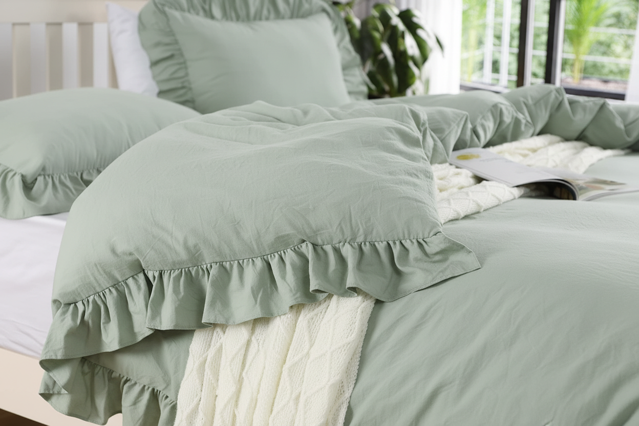 Sage Ruffle Duvet Cover Set - Ruffle Detail