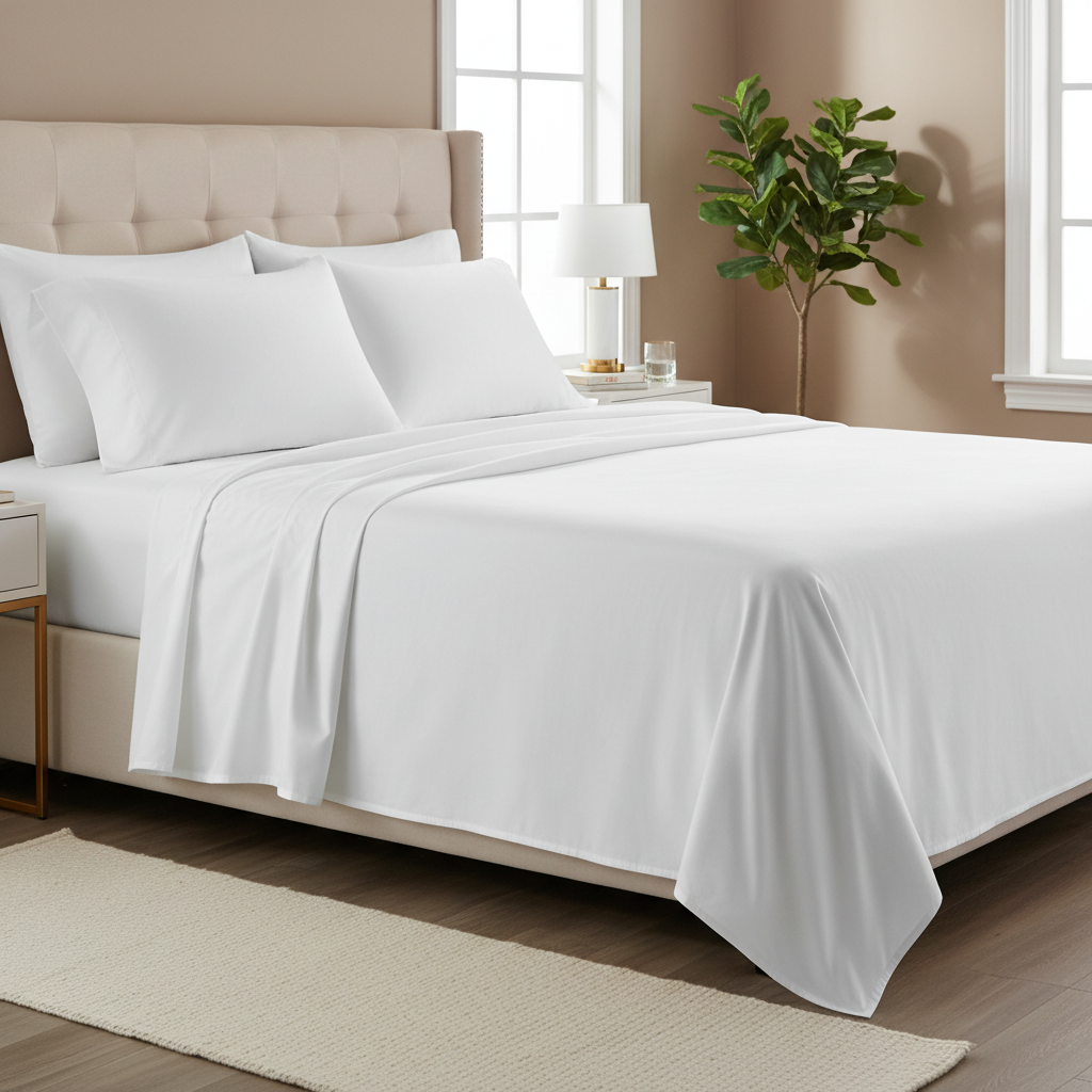 500TC Cotton White King Sheet Set - foot of bed view
