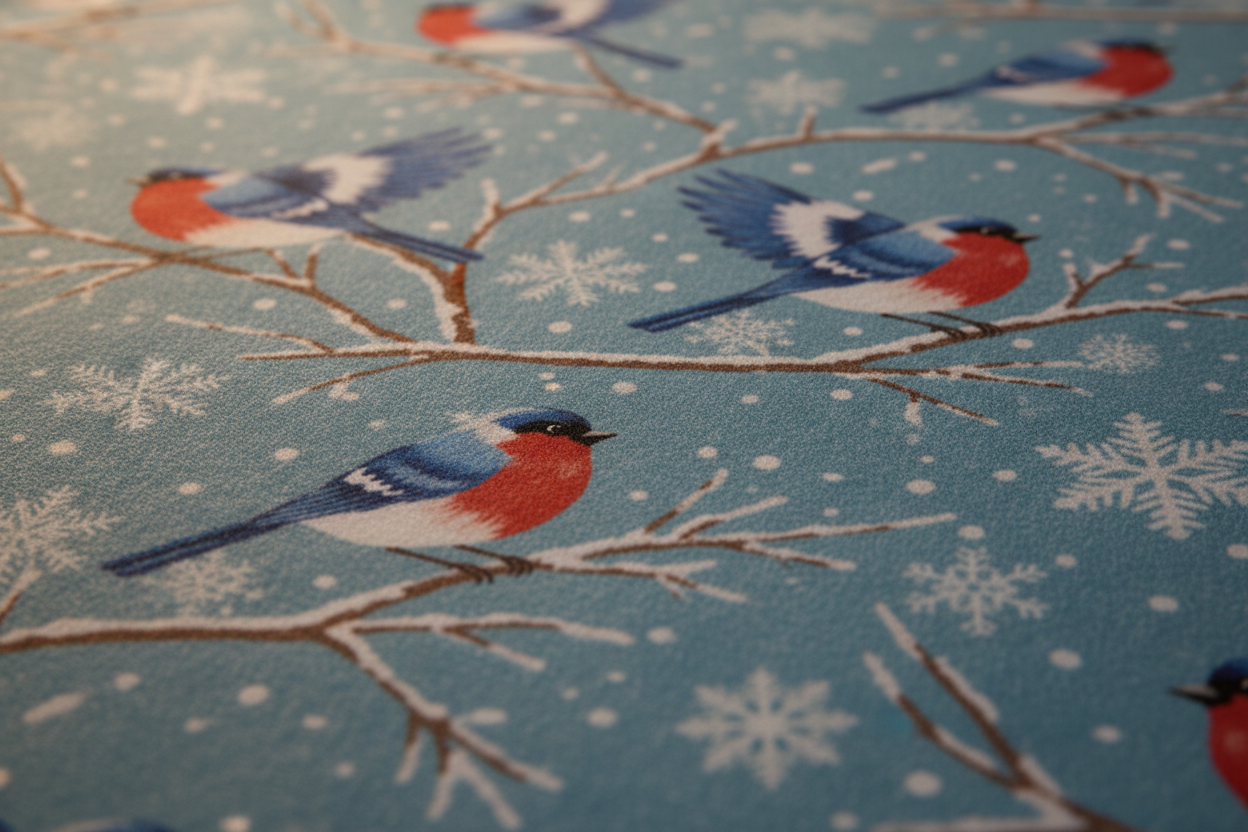 Christmas Snowy Bluebirds sheet set — fabric texture close-up