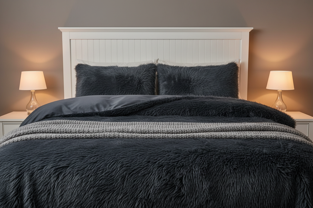 Y2K Plush Duvet Cover Set in Gray - Styled Bedroom