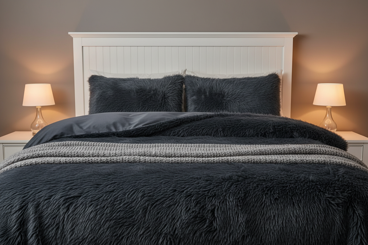 Y2K Plush Duvet Cover Set in Gray - Styled Bedroom