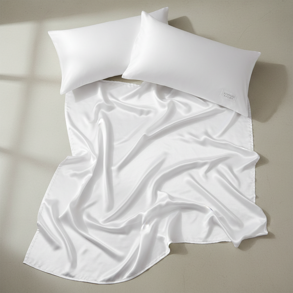 Bamboo Rayon White Sheet Set - flat lay all 3 pieces