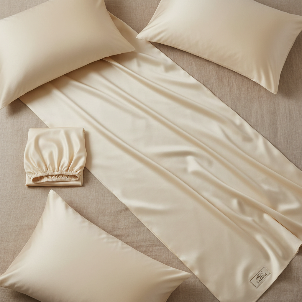480TC Luxury Sateen Super King Sheet Set Cream - flat lay all 4 pieces