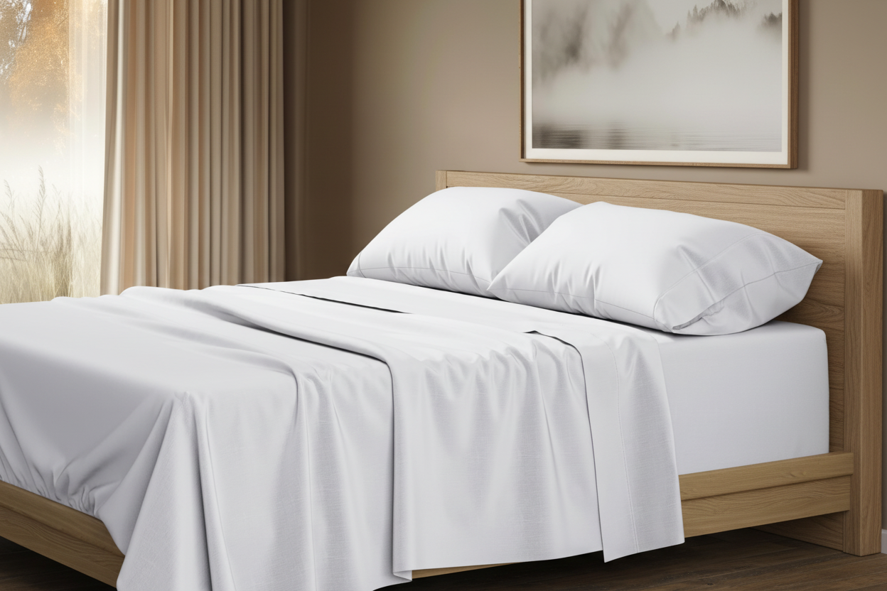 White Egyptian Cotton Sheets - front on headboard view