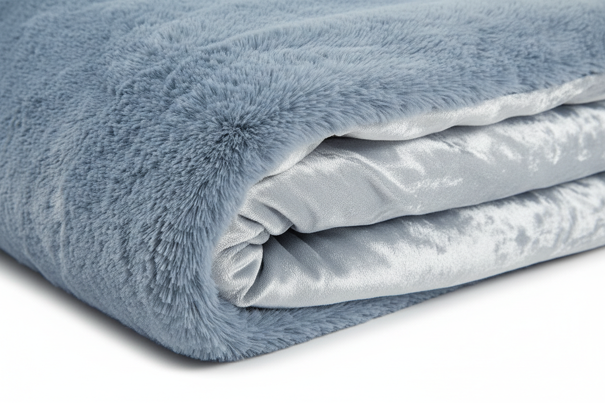 Y2K Plush Duvet Cover Set in Blue Grey - Detail Shot