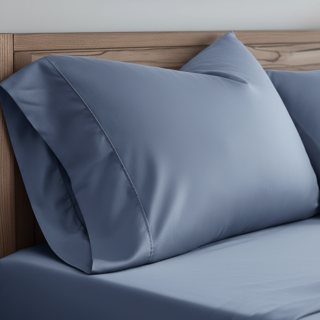 Stormy blue TENCEL pillow sham close-up detail