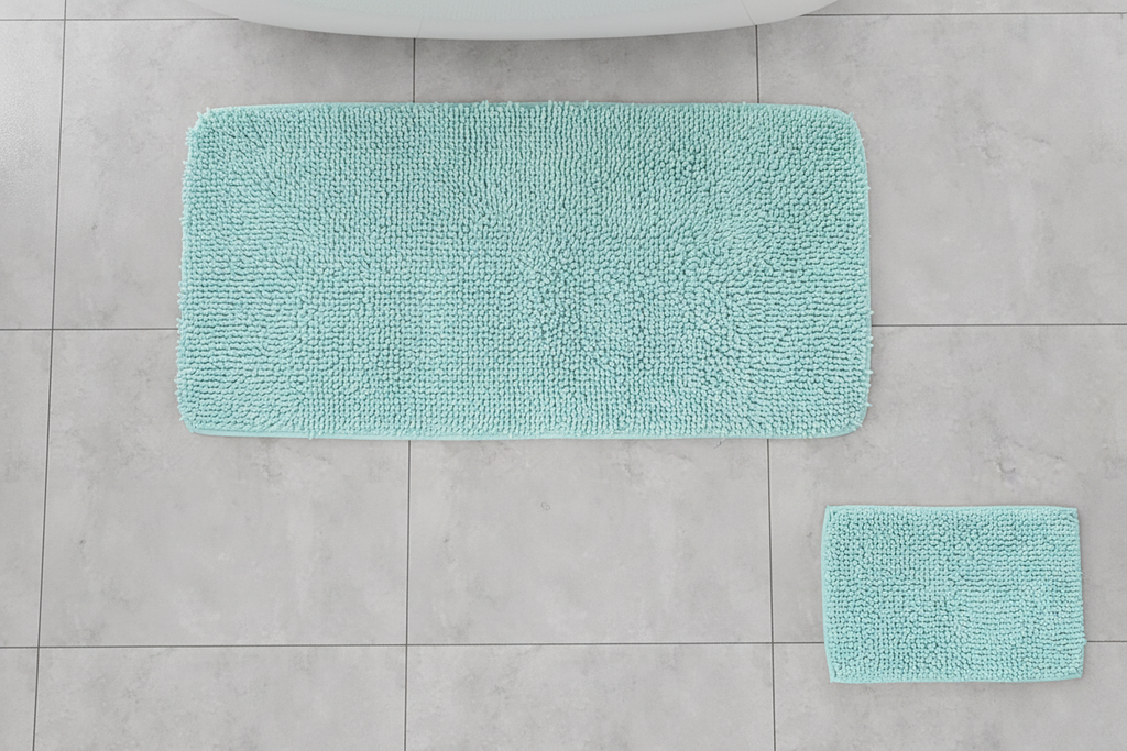 Aqua Chenille Bath Mat Set - Flat Lay