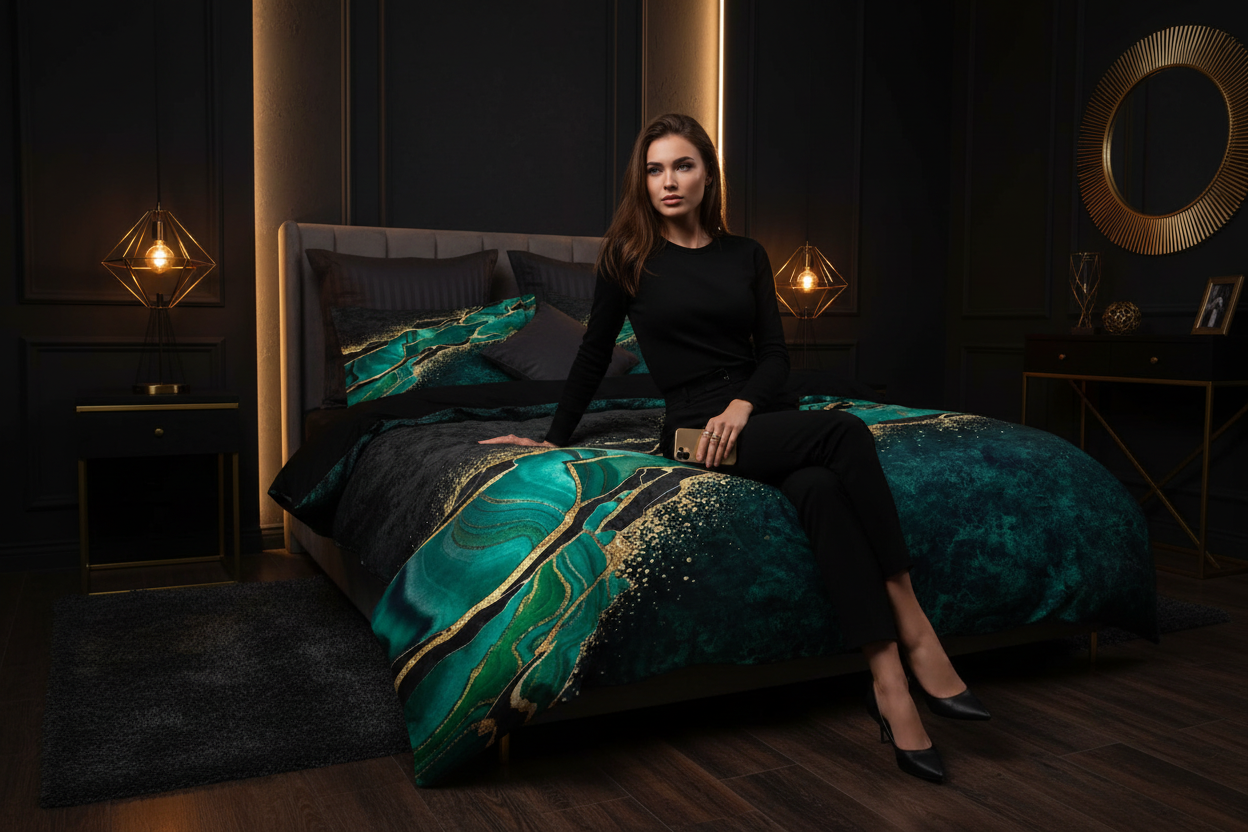 Green Marble Duvet Cover Set - Lifestyle