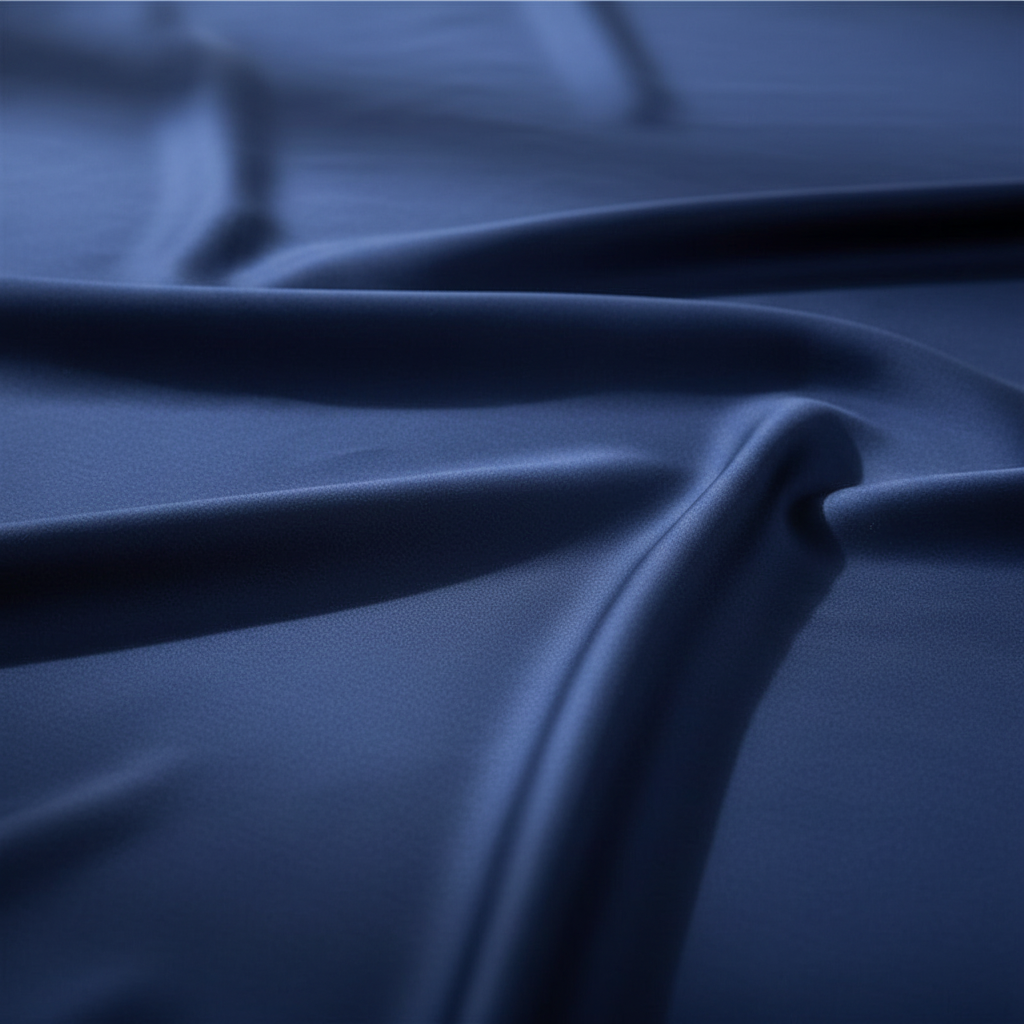 Navy blue cotton satin sheet fabric close-up