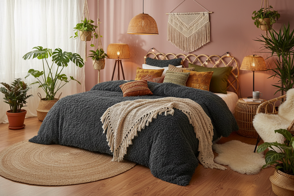 Y2K Plush Duvet Cover Set in Gray - Boho Bedroom