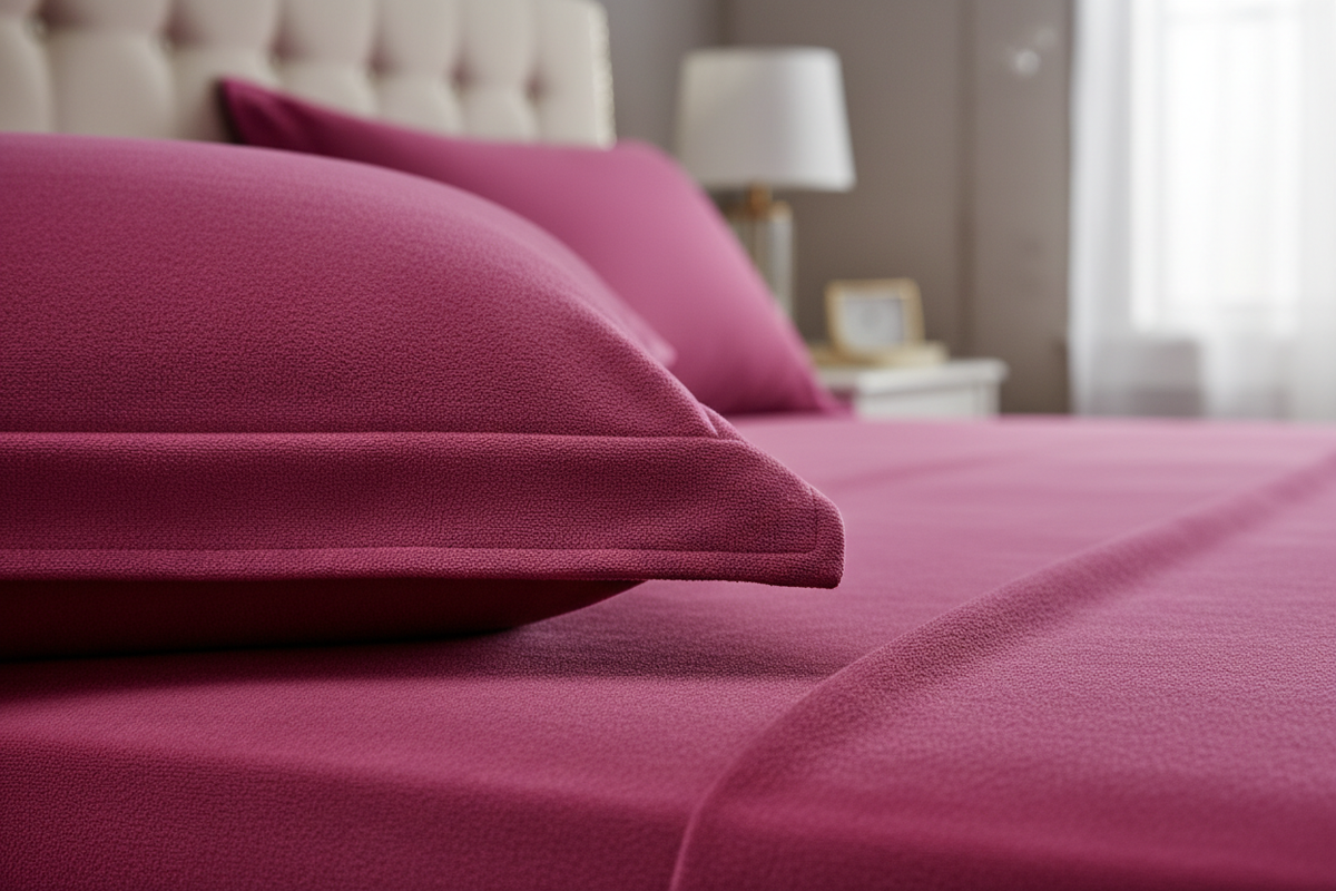 Fuchsia single bed sheet set - foot of bed fabric detail