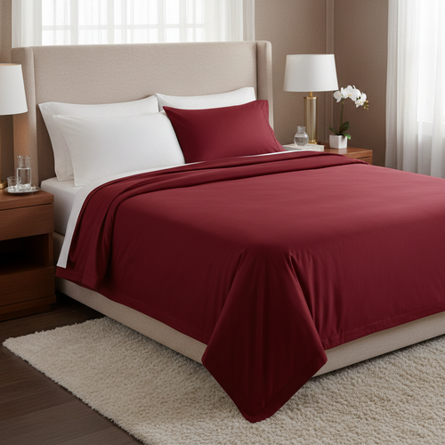 400TC Long-Staple Cotton Super King Sheet Set Rio Red - front view on made bed