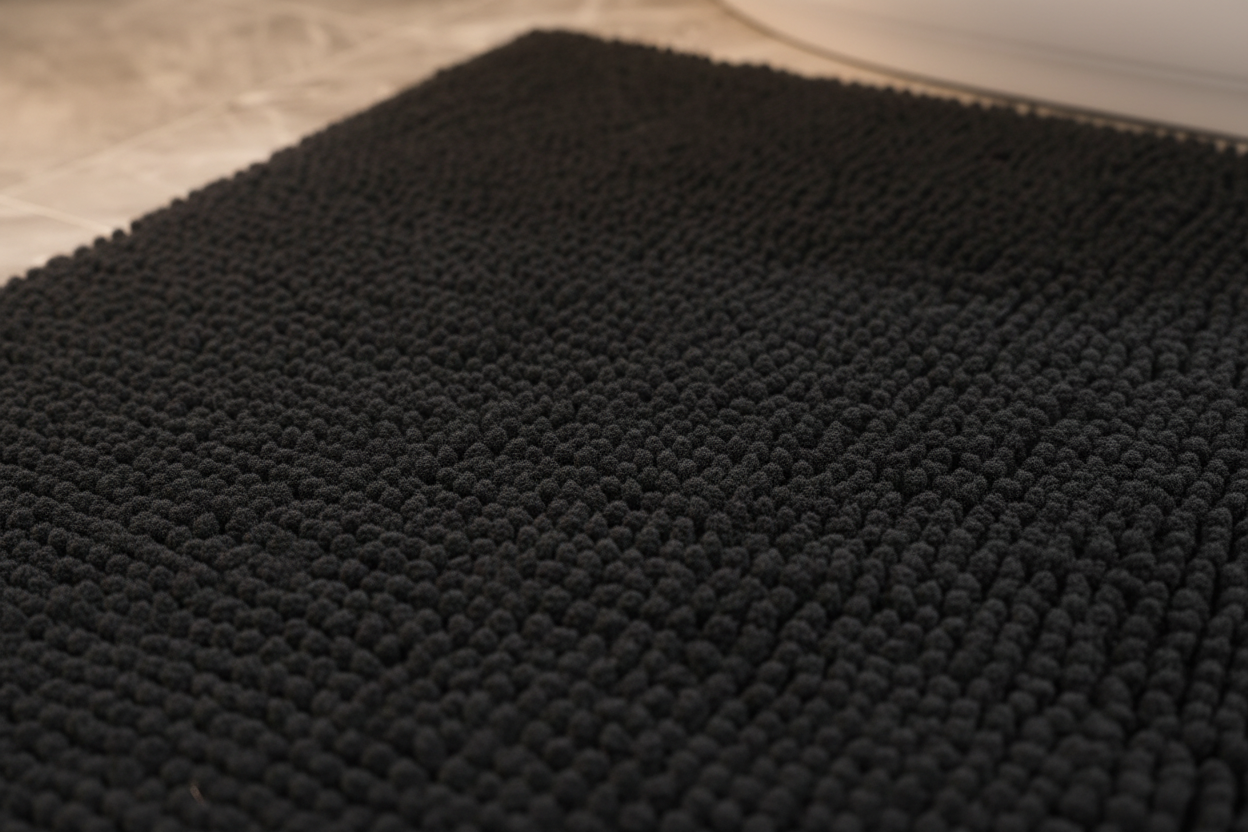 Black Chenille Bath Rug Set - Texture Detail