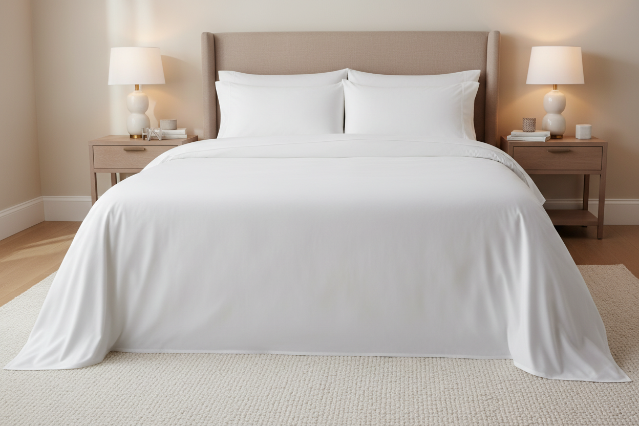 White Egyptian Cotton Bed Sheets - double bed view