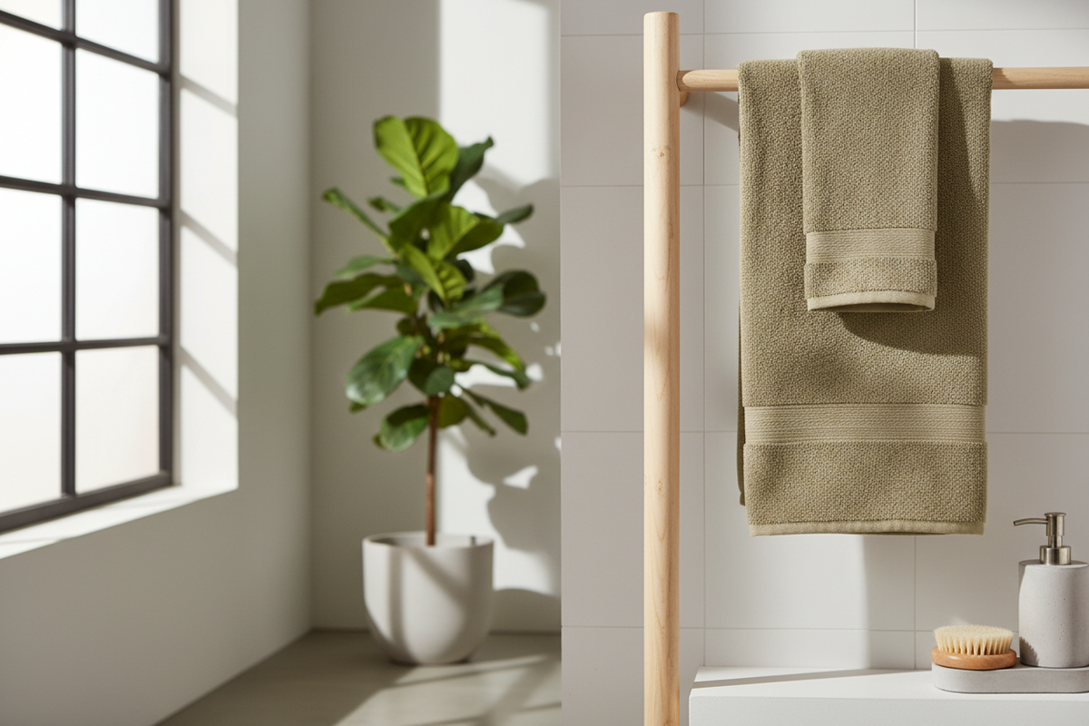 Bamboo Charcoal Towel Set - Khaki lifestyle
