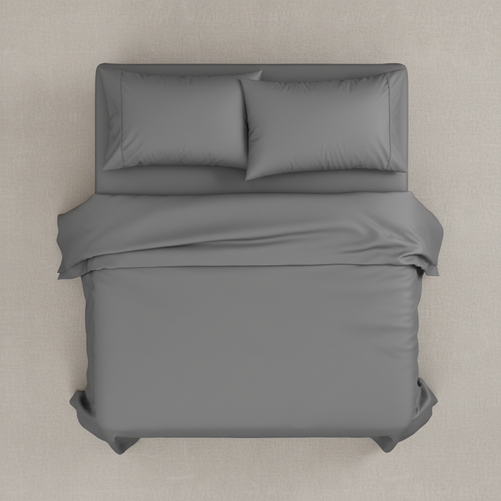 Grey Egyptian Cotton Bed Sheets - top angle view