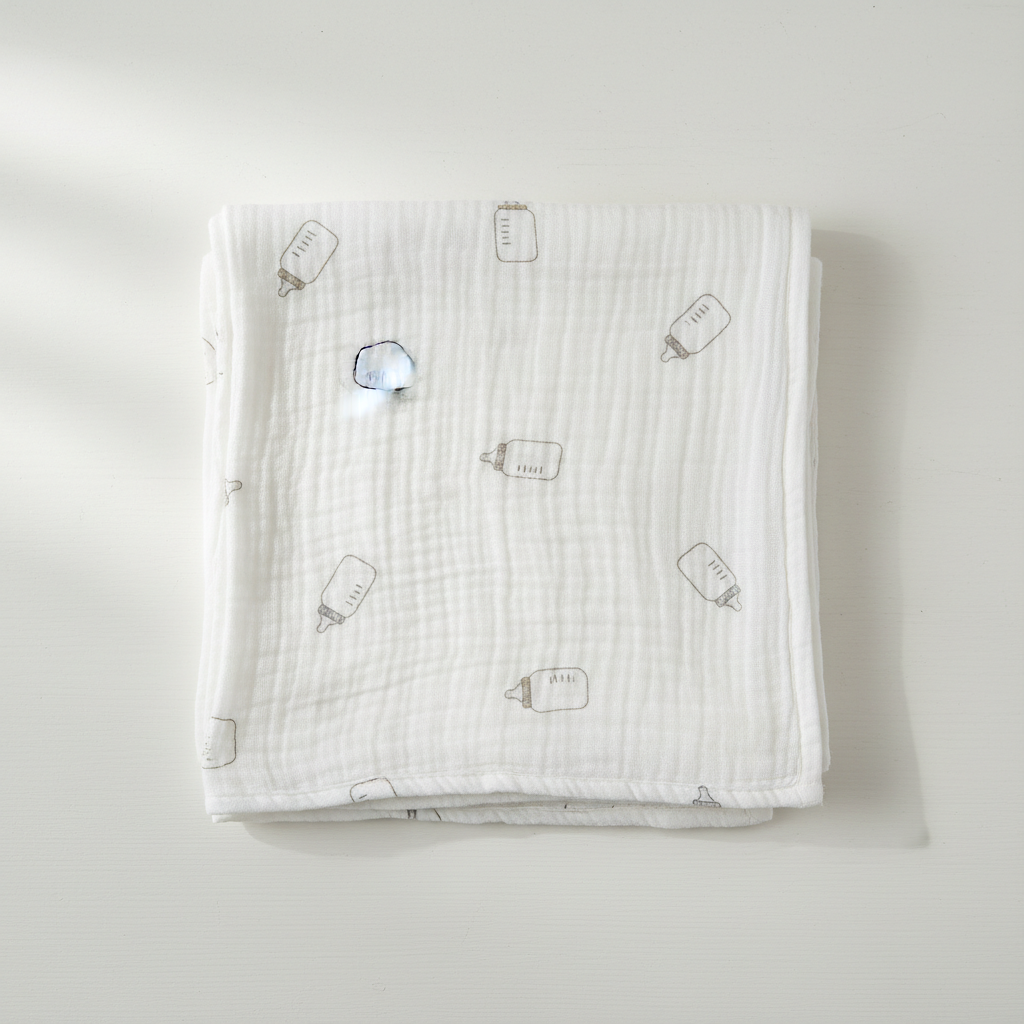 Gauze Cotton Baby Towel - Milk Bottle flat lay