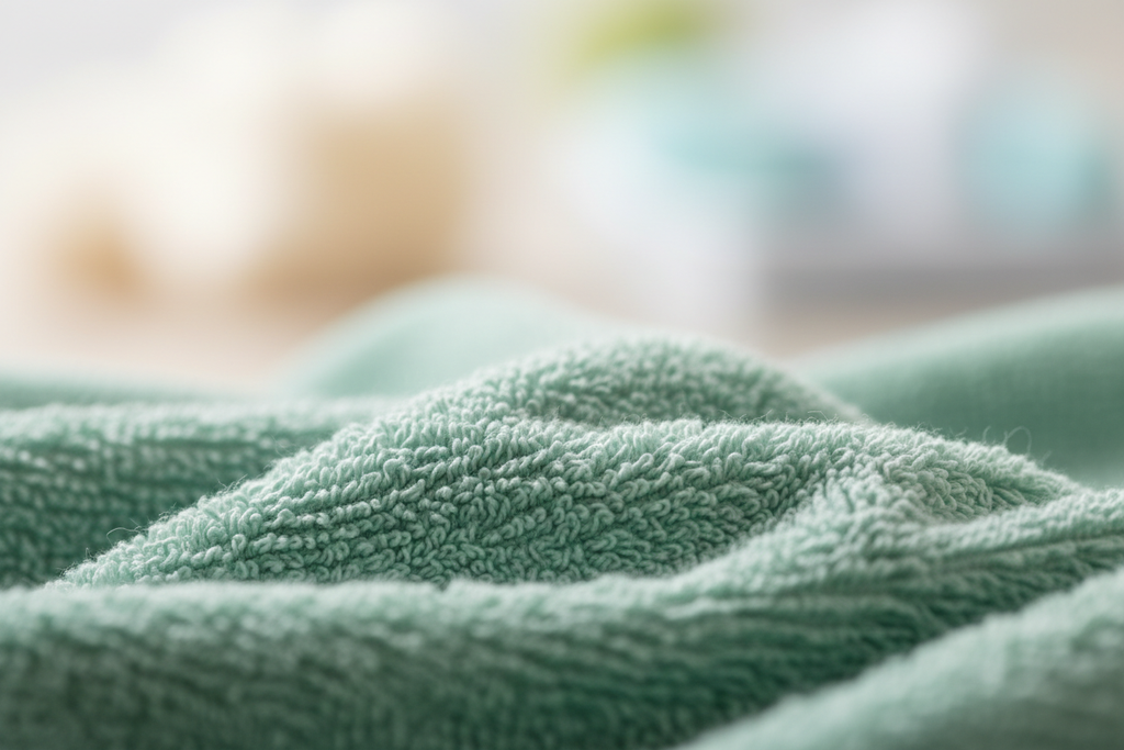 Seafoam cotton towel close-up showing plush terry texture