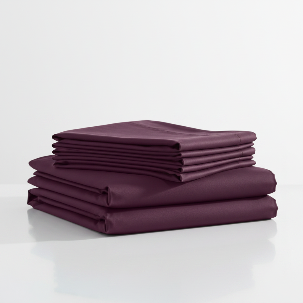 400TC Sateen Twin Sheet Set in Soft Plum - folded stack presentation