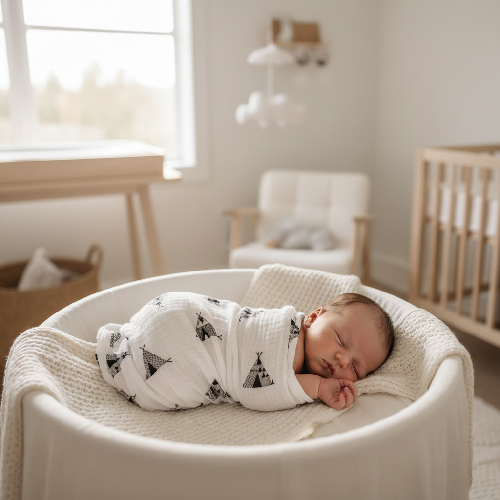 Gauze Cotton Baby Towel - Black and White Tent lifestyle