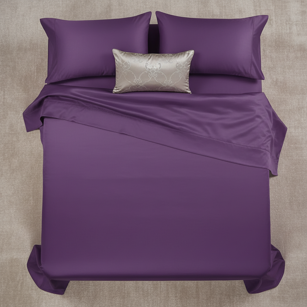 Purple Egyptian Cotton Bed Sheets - top angle view
