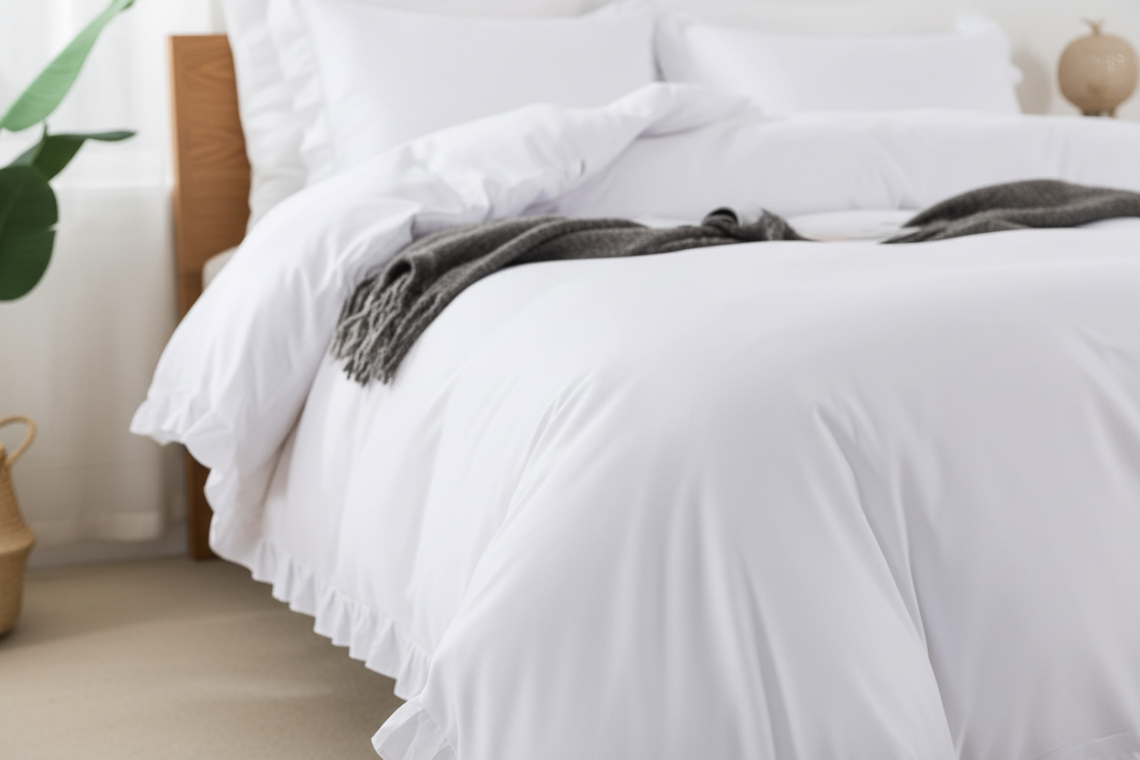 Ruffled White Duvet Cover Set - Ruffle Detail