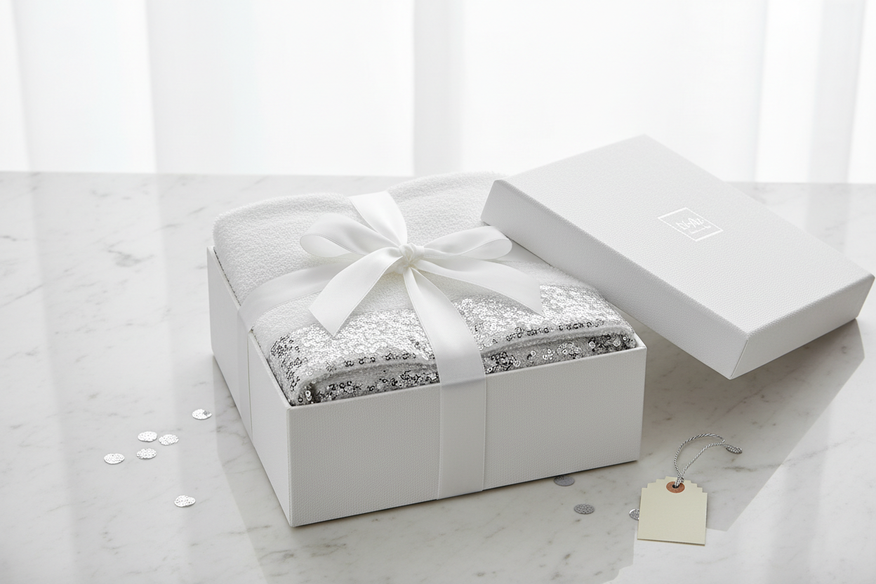 Sinatra 3-Piece Towel Set presented as a gift in luxury box with white satin ribbon