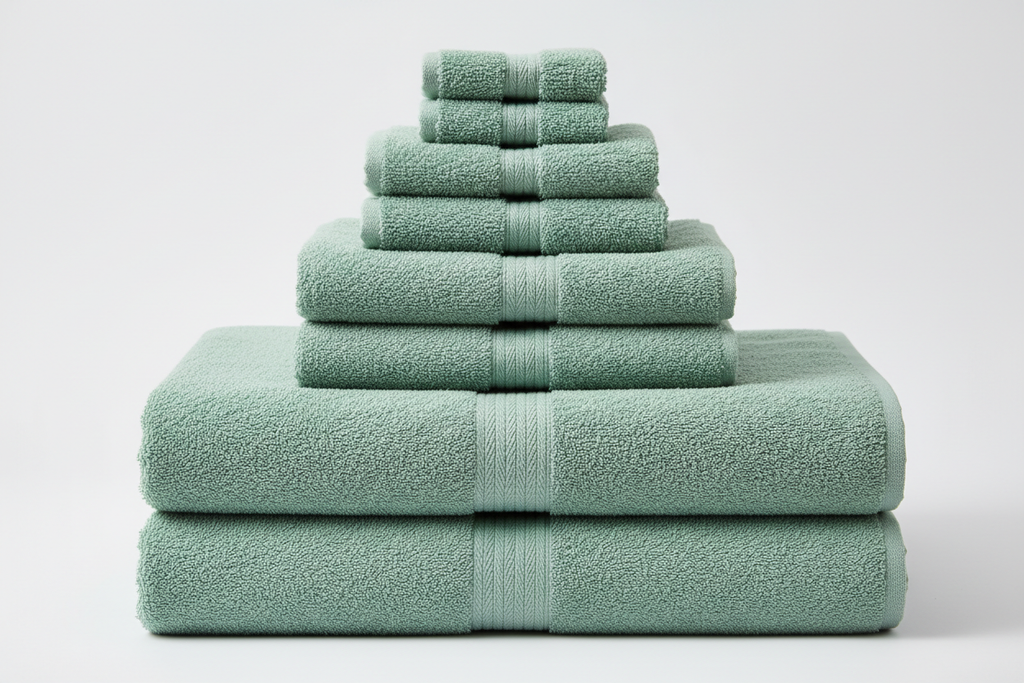 12-piece seafoam cotton towel set flat lay - bath, hand and face towels