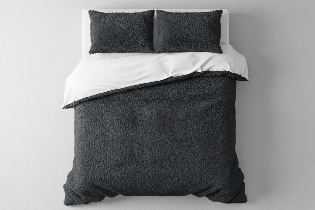 Y2K Plush Duvet Cover Set in Gray - Flat Lay