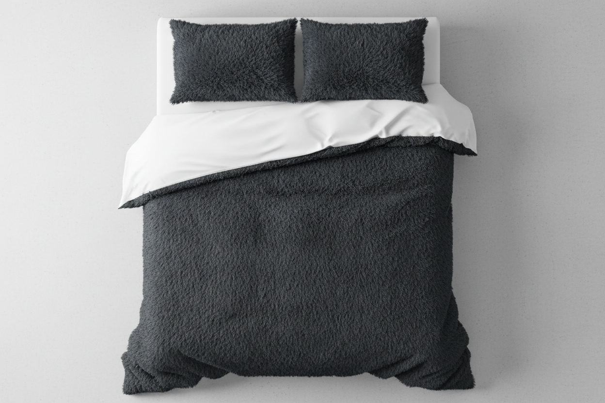 Y2K Plush Duvet Cover Set in Gray - Flat Lay