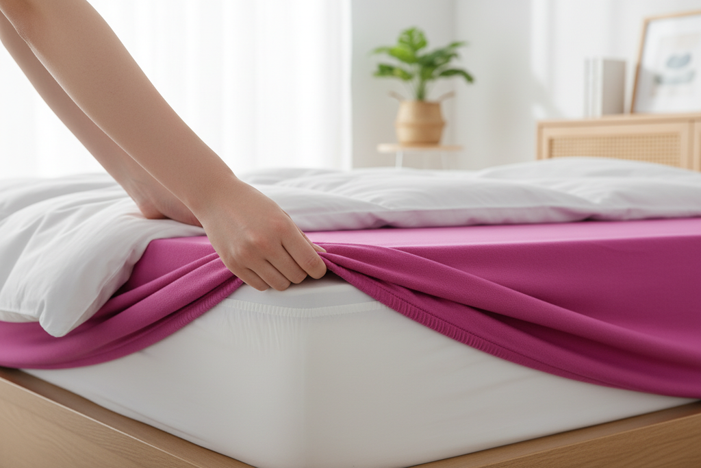 Fuchsia fitted sheet corner pocket detail