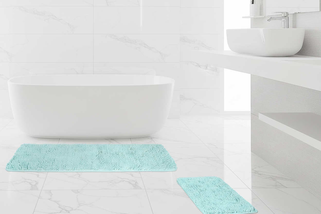 Aqua Chenille Bath Mat Set - Hero Shot