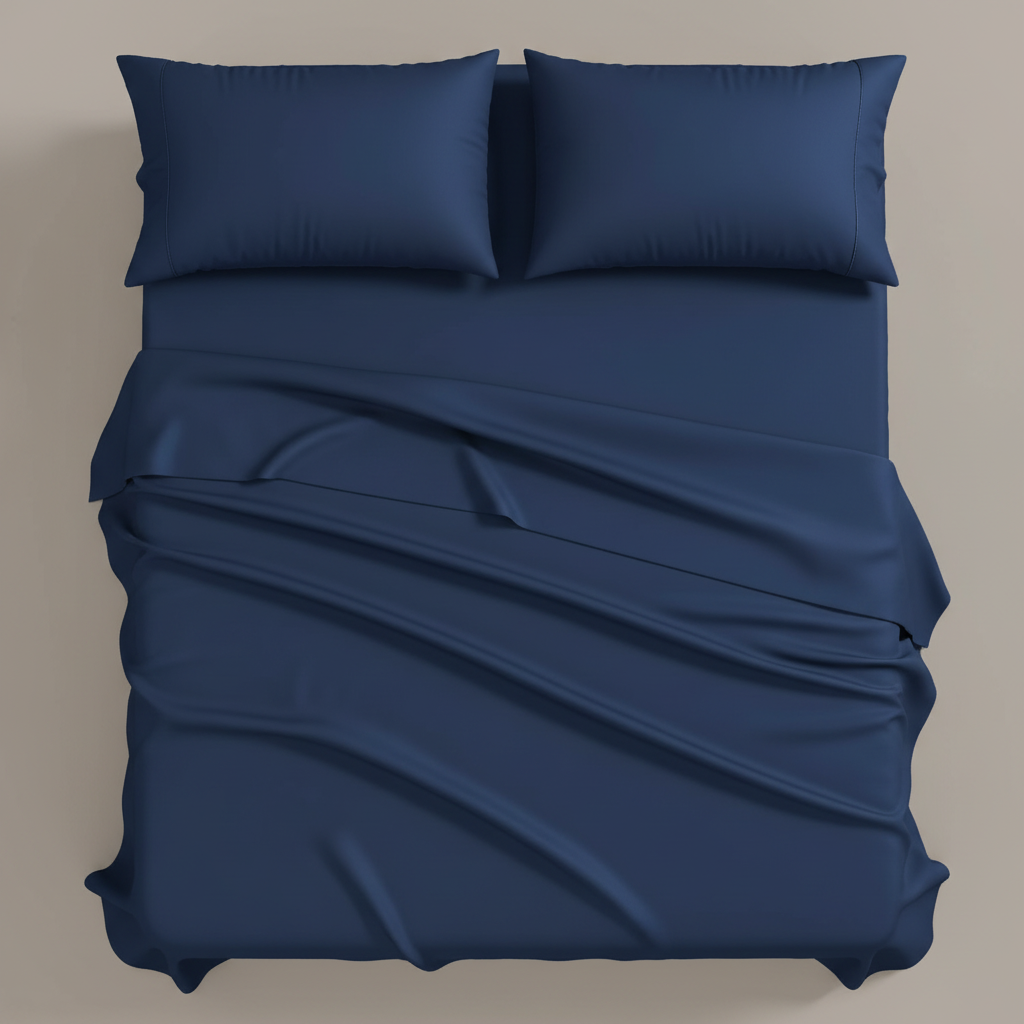 Navy Blue Egyptian Cotton Bed Sheets - top angle view