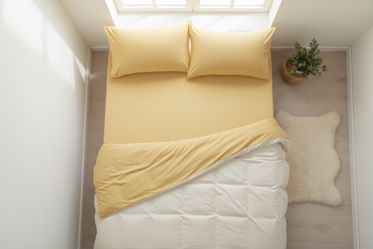 Mellow yellow microfiber small double bed sheet set flat lay