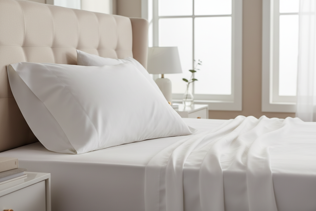 Bamboo cooling sheet set — pillowcase close-up showing silky drape