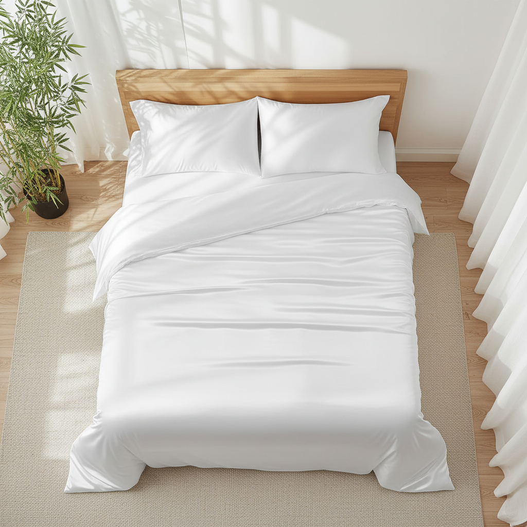 White Organic Bamboo Sheets - top down flat lay view