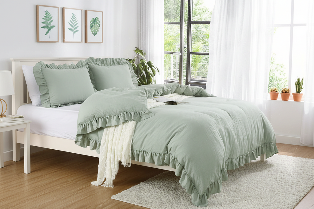 Sage Ruffle Duvet Cover Set - Guest Bedroom