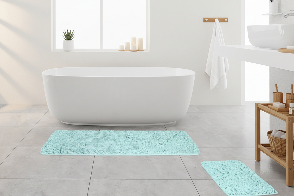 Aqua Chenille Bath Mat Set - Family Bathroom