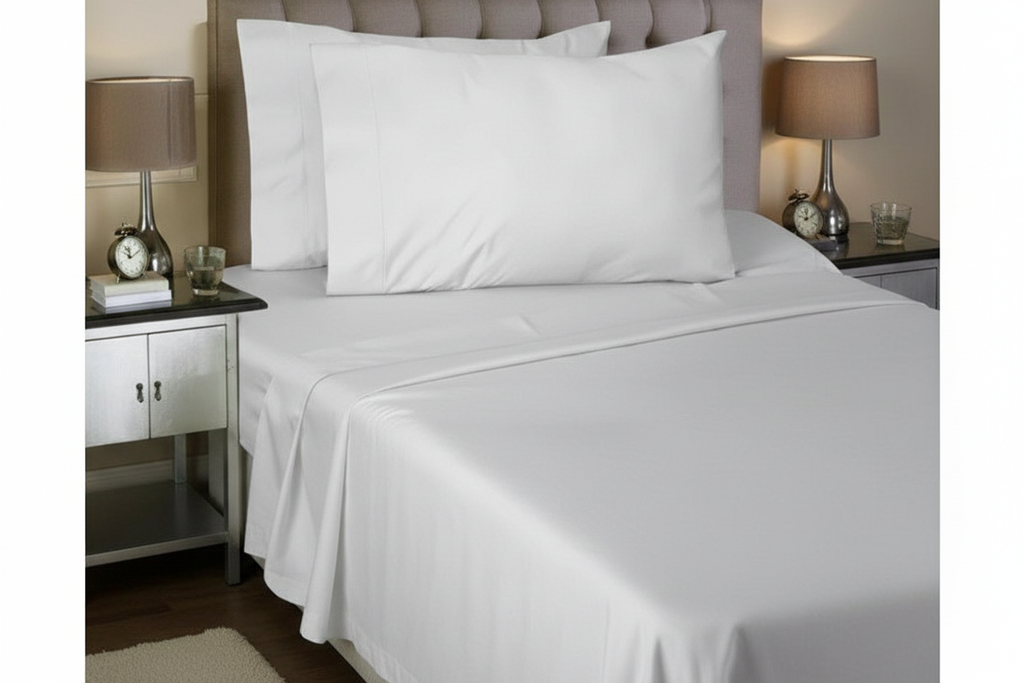 White Egyptian Cotton Bed Sheets - foot of bed view