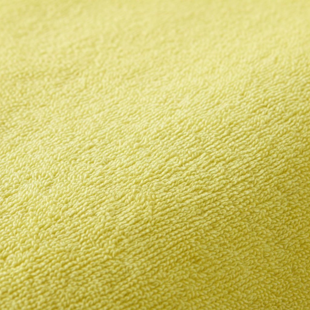 Close-up of bright yellow 100% cotton bath towel showing soft terry loop texture