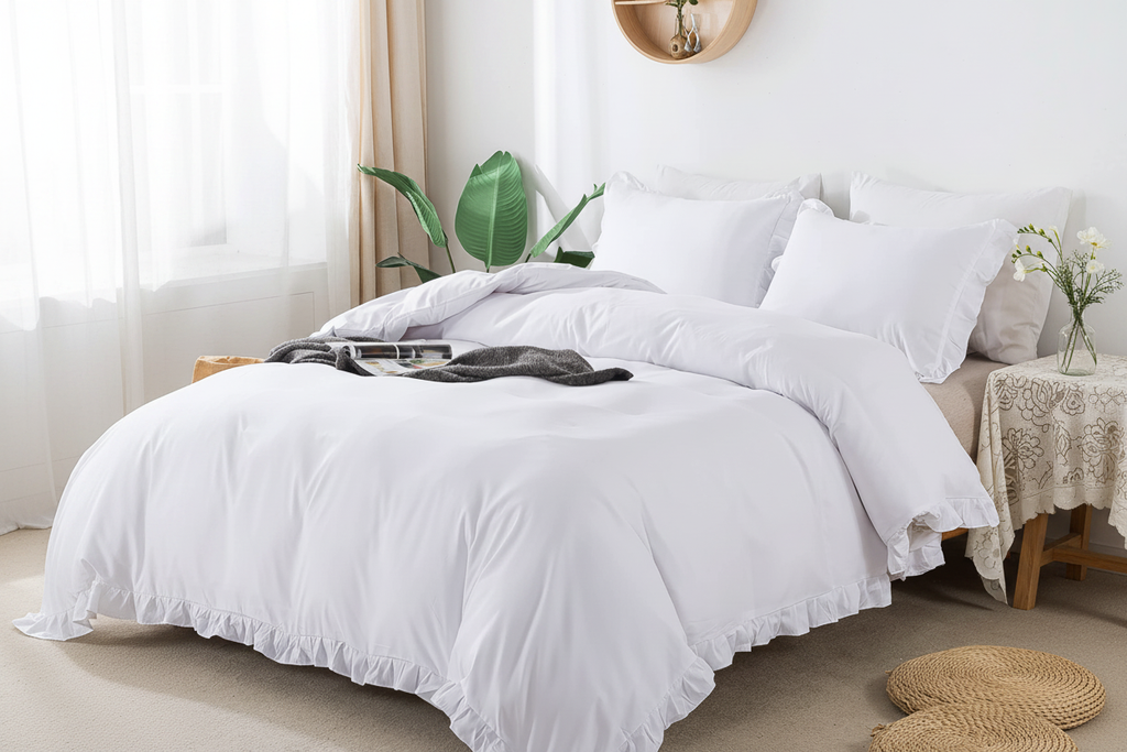 Ruffled White Duvet Cover Set - Guest Bedroom