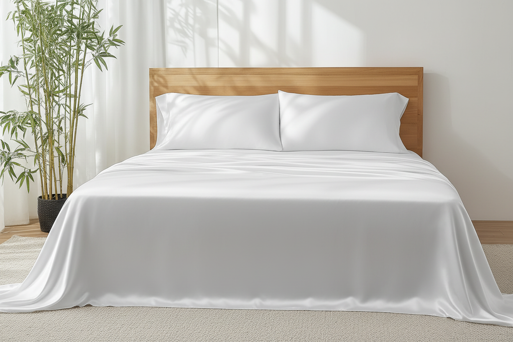 White Organic Bamboo Sheets - foot of bed view