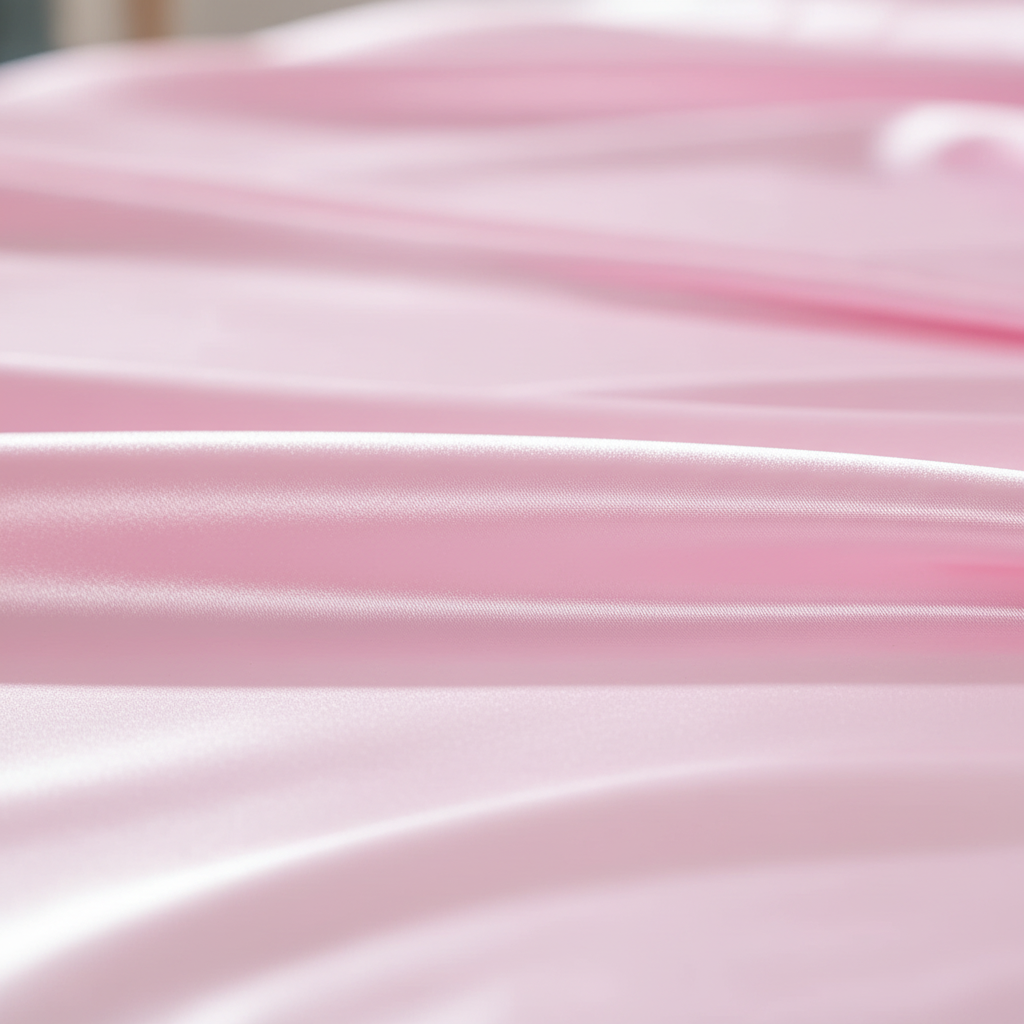 Close-up of pink satin sheet fabric texture and sheen