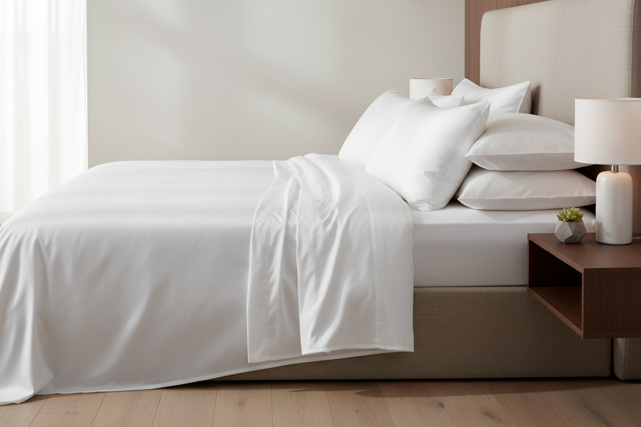 1000TC Sateen Sheet Set in Bright White - side profile