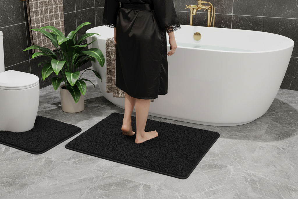 Black Chenille Bath Rug Set - Lifestyle