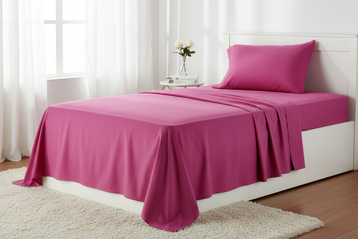 Fuchsia single bed sheet set - side lifestyle angle